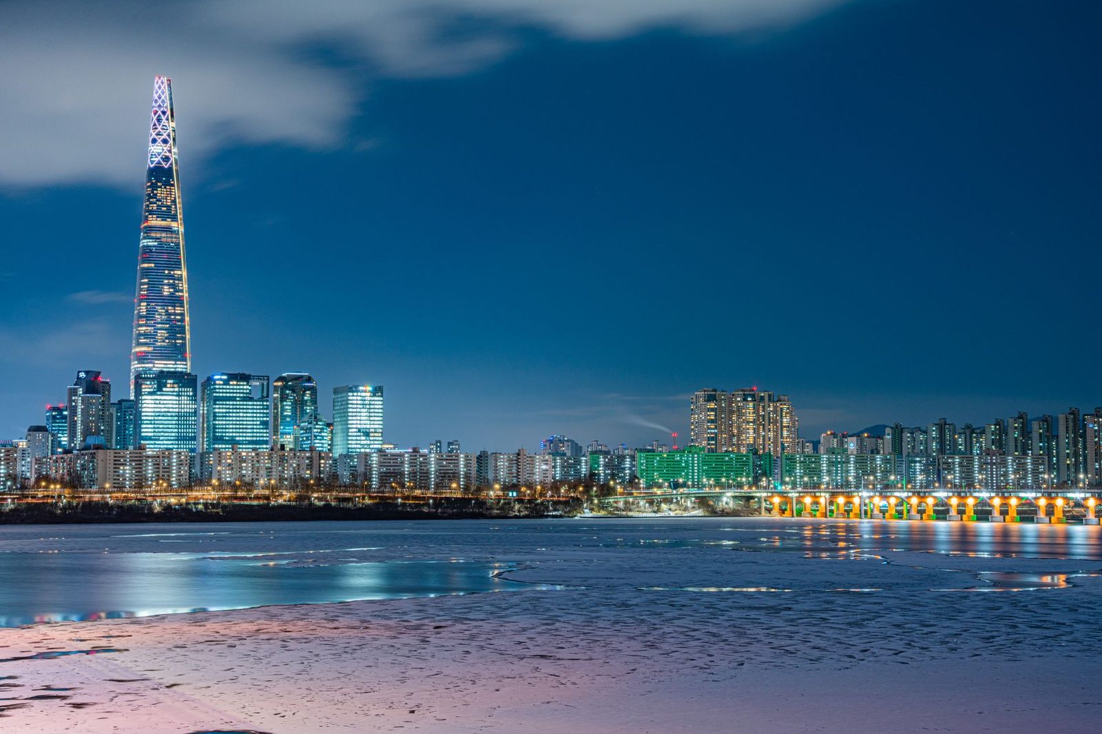 Seoul city skyline Gangnam business district office...