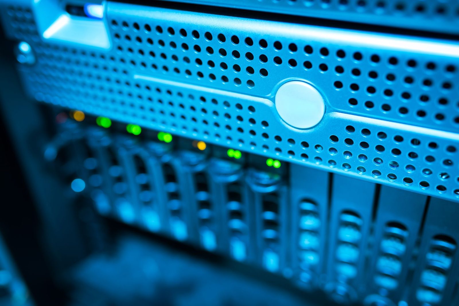 data center server racks GPU blue lights on premise...